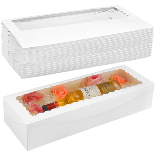 Glenmal 24 Pcs Rose and Wine Box Wine and Strawberry Boxes with Window 20'' x 7'' x 4'' Cookie Boxes Rectangle Bakery Boxes for Strawberries Treats Chocolate Cake Mother's Day(White)