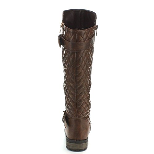 JJF Shoes Mango-21 Women's Winkle Back Shaft Side Zip Knee High Flat Riding Boots Brown 10