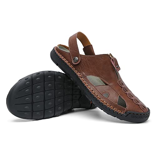 Image of JAMONWU Men's Casual Closed Toe Adjustable Leather Sandals Handmade Fisherman Beach Sandals