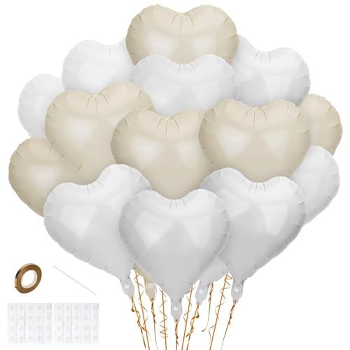 24 Stück Herz Folienballon, 18 Zoll Weiß Cremeweiß...