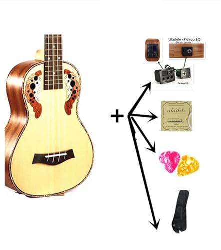23 インチ コンサート ハワイアン ギター スプルース トップ グレープ ホール エレクトリック ウクレレ ピックアップ EQ 楽器付き(Electric Uku and all)