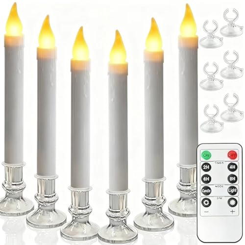 Image of Christmas Window Candles, 9.3in Flameless Taper, Silvery, 6pcs