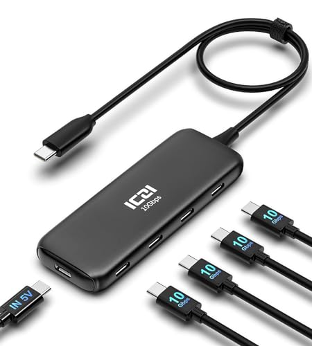 ICZI Hub Dati USB C, 5 in 1 Splitter da USB-C 3.2 Gen 2 Trasferimento ad Alta Velocità da 10gbps Connettore Multiporta per MacBookAir/Pro, iPad, Surface Pro, Chromebook.