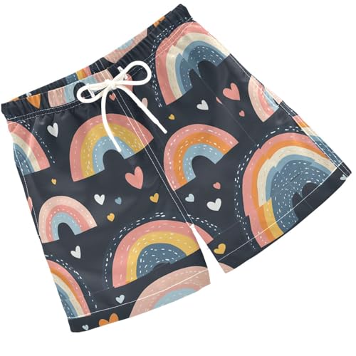 Pigsaly Boys Swim Trunks Red Rainbow Hearts Boys Board Shorts Swimsuit Swimwear Summer Bathing Suit 2T