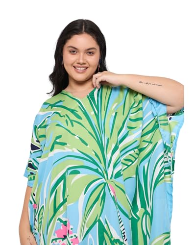 Image of Gypsie Blu Women Plus Size Kaftan Dress Beach Cover Up Maxi Dresses for Women, V-Neck Kimono Sleeve 1X-3X