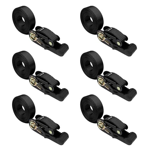 Chiluxendo 6 Stück Spanngurte mit Ratsche Spanngurt 2.5cm X 4m Zurrgurte mit Ratsche Teleskopischer Ratschengurt mit Befestigungsgurt Ratschen-Spanngurte mit Klemmschloss Ratchet Straps (Schwarz)