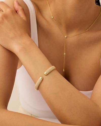 PAVOI 14K Gold Plated Cubic Zirconia Pave Bangle for Women | Cuff Bracelet4