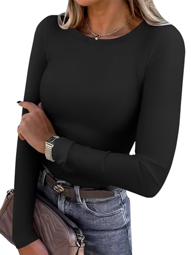 ANRABESS Women Long Sleeve Thermal Shirt Fleece Tops 2026 Fall Winter Crew Neck Casual Base Layer T-Shirts Warm Undershirts Black Large