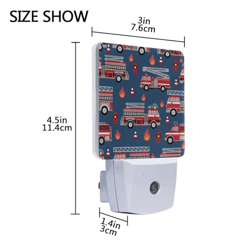 Image of Fire Trucks Night Lights 2 Pack Plug-in Wall Led Nightlight Auto Dusk-to-Dawn Sensor Lamps for Bedroom Kitchen Bathroom Hallway Stairs
