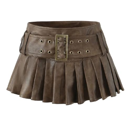 Amazon.com: Women Retro Buckle Belt Low Waist PU Skirt with Shorts