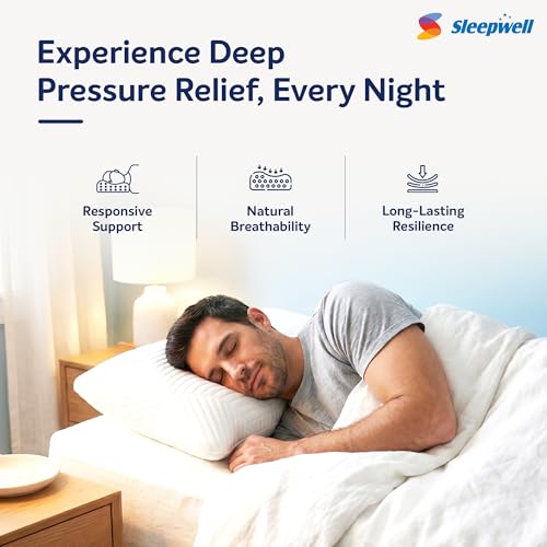 Image of Sleepwell Pro Naturalle Pillow | Neck Support & Pressure Relief | Natural Latex | Medium Soft & Odour-Free | Lightweight & Breathable | Durable Construction | Machine Wash | 24 x 16 Inches | Pack of 1