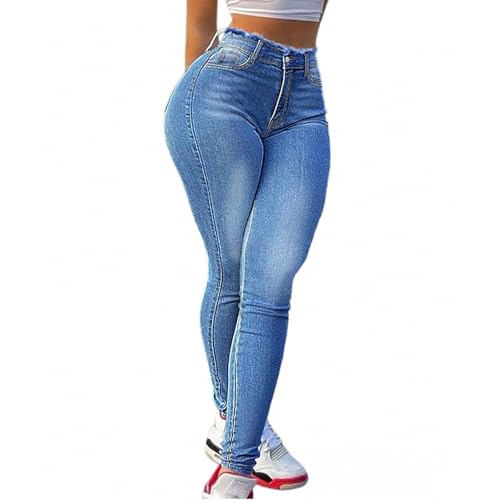 Trendy High Waist Butt Lifting Stretchy Pantalones Colombianos Skinny Jeans Leggings Denim Pant Blue