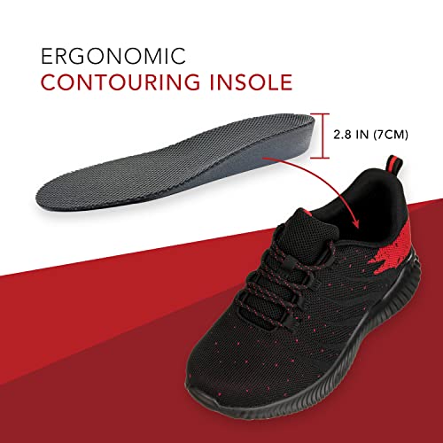 Image of CALTO Men's Invisible Height Increasing Elevator Shoes - Black /Red Ultra Lightweight Sporty Sneakers - 2.8 Inches Taller - Q215 - Size 13 D(M) US