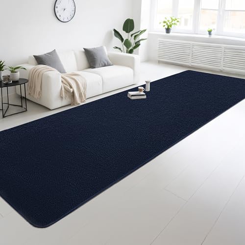 Image of Large Modern Runner Rugs for Living Room Bedroom, 2x6 Feet Navy Blue Ultra Soft Thickened Memory-Foam Indoor Rug, Comfy Aesthetic Solid Minimalist Carpets for Girls Boys Nursery Dorm Home Decor