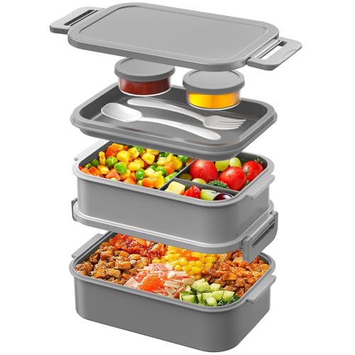 WayEee Lunchbox Erwachsene 2130ml Groß Volumen Bento Box Auslaufsicher Brotdose Erwachsene BPA Frei für Büro, Schule (Grau)