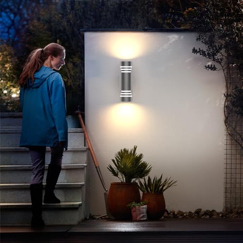Image of Sytmhoe Outdoor Wall Sconce,Up /Down Cylinder Exterior Lights,Stainless Steel LED Wall Light Outside Lighting,E26 Bulb Waterproof Wall Fixture