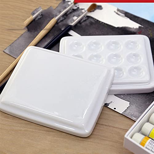 Paleta de cerámica de 12 orificios con tapa de onda para pintores y aficionados a la acuarela 8