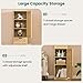 Iwell Tall Narrow Storage Cabinet with Doors, Rattan Cabinet with Adjustable Shelves, Freestanding Linen Storage for Living Room, Entryway, Kitchen, Bathroom, Natural