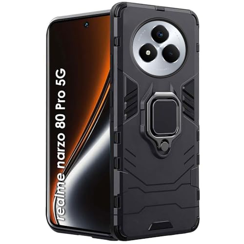 Image of TheGiftKart Tough Armor Bumper Back Case Cover for Realme Narzo 80 Pro 5G | Ring Holder & Kickstand in-Built | 360 Degree Protection Back Cover Case for Realme Narzo 80 Pro 5G (PC & TPU, Black)