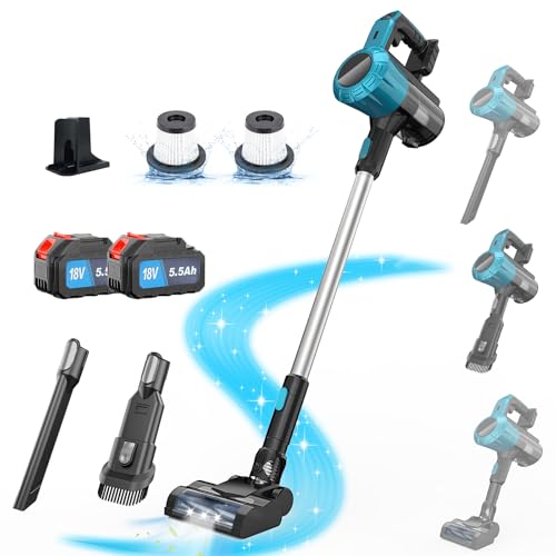 ikeborm Aspirador inalámbrico para Makita batería de 18 V, Aspirador de 45 000 Pa, 2 baterías de 5500 mAh, Aspirador inalámbrico de 550 W para alfombras, Suelos Duros, Pelo de Mascota, Coche y hogar
