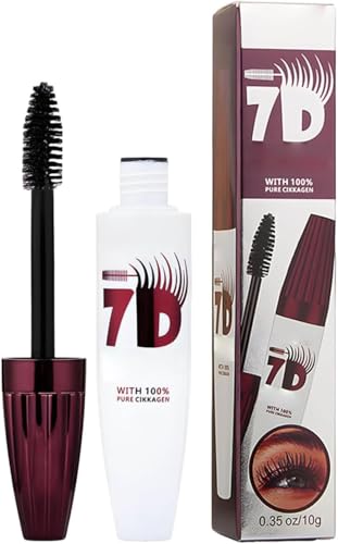 Máscara de pestañas 7D Colossal, máscara de pestañas con fibras de seda negras que aporta volumen y alarga las pestañas; pestañas con un rizo natural y duradero para un maquillaje de ojos profesional