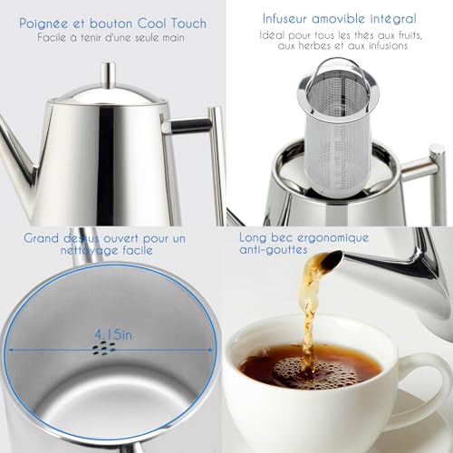 Théière double paroi design en acier inoxydable chromé Easyworkz 1l - 4