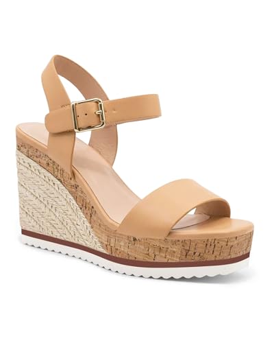Image of Coutgo Women's Espadrille Wedge Platform Sandals Open Toe Ankle Buckle Strap Casual Summer Shoes