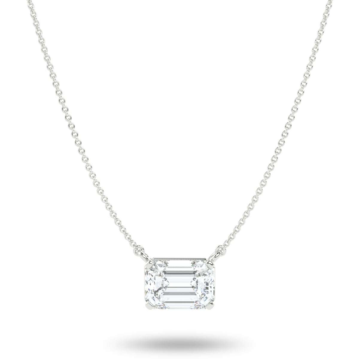Carbon AtelierIGI Certified 1/4 to 3 Carat Emerald Cut Lab Grown Diamond Horizontal Solitaire Pendant Necklace for Women I 14k Gold (G-H, VS1-VS2, cttw) 16 to 18 Inch Adjustable Chain East-West