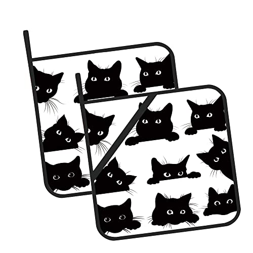 Cute Black Cat Pot Holders Set Of 2 Kitchen Heat Resistant Potholder For Microwave Cooking Baking Oven End Dishes And Bbq #TOP5