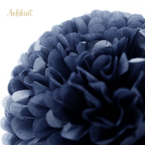Image of AOBKIAT Burnt Orange Fall Party Decorations for Thanksgiving & Halloween | Baby Shower,Bridal Shower,Celebration,15PCS with Orange Navy Blue Gold Peach Tissue Paper Pom Poms,Party Garland String