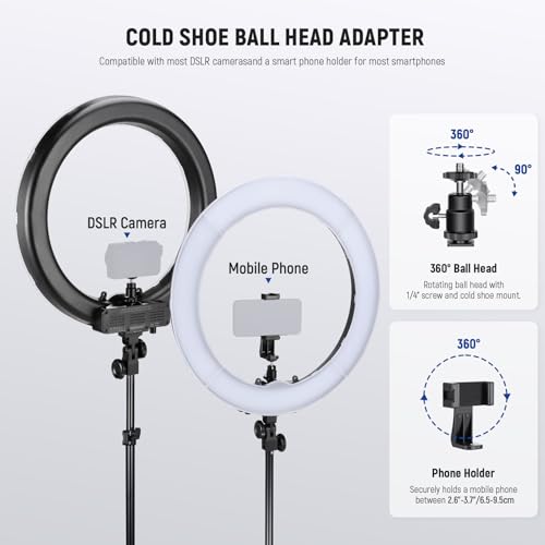Image of NEEWER 18 inch Ring Light, 58W 5500lx 5600K Dimmable CRI95 240 LEDs, Lighting with Cold Shoe Bi Color Filters Carry Bag Phone Holder for iPhone Selfie Makeup Studio Photography Video Recording, RL-18