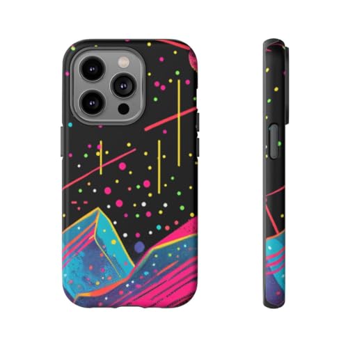 Coque iPhone 14 Pro paysages cosmiques néon rigide mate noire protection chic