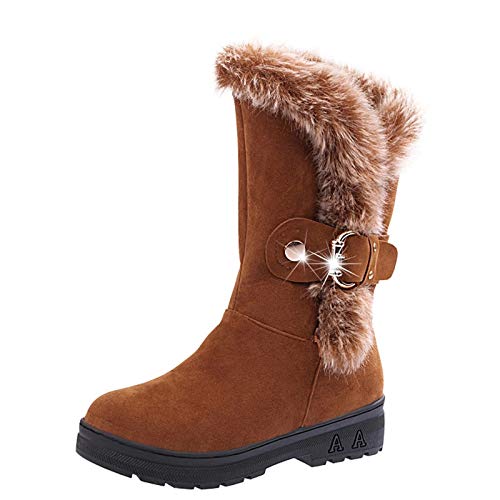 Schlupfstiefel Damen Winterschuhe Faux Wildleder Winter Warm Strass Boots Winterstiefel Flach Klassisch Stiefeletten Rutschfest für Casual