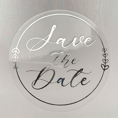 100 X Wedding Foil Sticker Foiled Clear Wedding Stickers In Silver Wedding Stickers For Envelopes Seals For Invitations Wedding Favor Labels 1.6 Inch (Silver) #TOP26