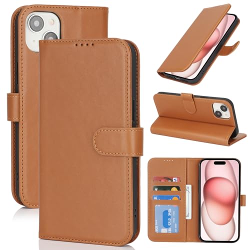 Image of for iPhone 15 Case Wallet with Card Holder,for iPhone 15 Wallet Case for Women Men,PU Leather Shockproof Magnetic Buckle Stand Flip Phone Case-Brown