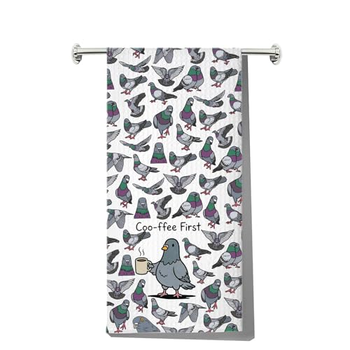 Image of MYSOMY Coffee Pigeon Kitchen Towels Pigeon Dish Towels Coffee Pigeon Lover Gifts Pigeon Crew Hand Towels Coo-ffee First Gifts (coo-ffee kt2)