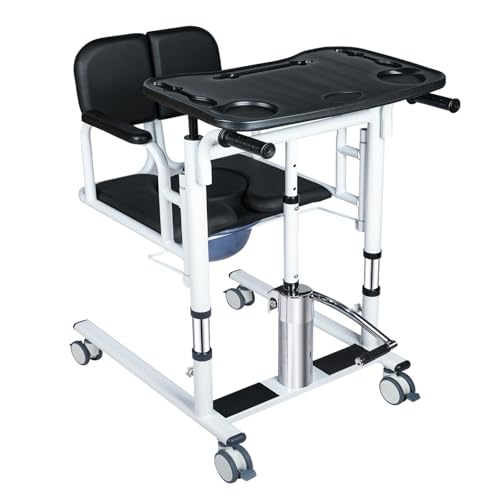 Gasgo Heavy Duty 4-in-1 Patient Lift Chair - 440lb Capacity, 180° Split Seat & Adjustable Height, Bariatric Transfer Commode Shower Chair