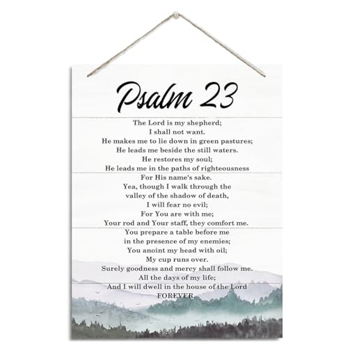 XQLSR Rustic Hanging Wood Plaque Sign, Psalms 23: The Lord is My Shepherd, 10*7.9 Inches, MDF, Home Office Decor