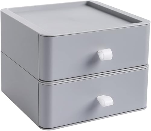 GENIGW - Organizador apilable de escritorio caja de almacenamiento de maquillaje contenedor organizador tapabocas labiales baño oficina color gris