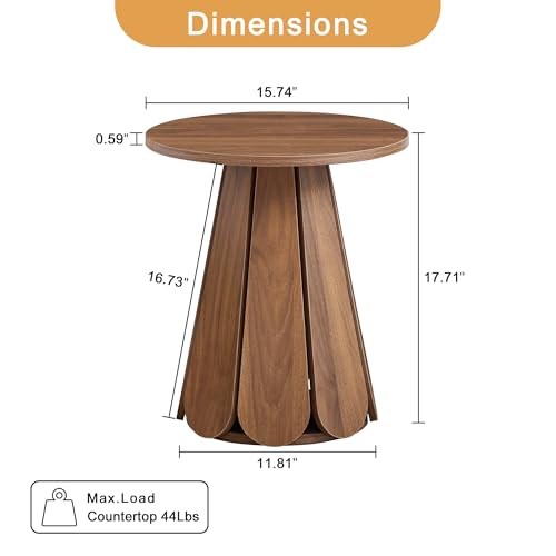 Image of Round End Table Nightstand Set of 2, Mid Century Modern Side Table, Circle Bedside Tables Wood Night Stands for Bedroom, Living Room, Small Space, Walnut
