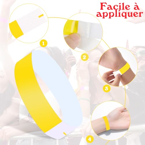 LOMIMOS 700 PCS Bracelets en Papier, Bracelets de Fête, Imperméables Bracelets Jaunes d'Identification pour Les Evénements Clubs Clubs Soirées Festival de Musique – vue 4