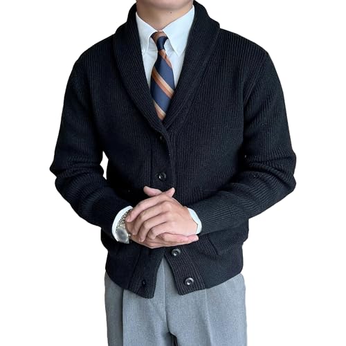 DGHM-JLMY Mens Button Down Textured Knit Sweaters Slim Fit Shawl Collar Cardigan Sweater Casual Business Knitted Cardigan