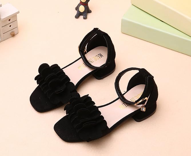 Girls Sandals Dress Party Sandals with Flowers Little Girls Low-Block Heel Wedding Sandals2