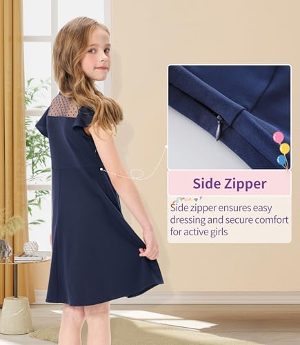 Girls Dress Summer Ruffle Sleeves Crewneck Polka Dot Mesh A Line Casual Party Dresses4