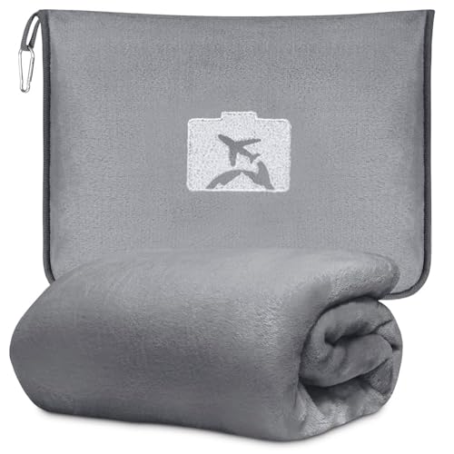 Manta de viaje 2 en 1, manta de viaje ultraligera y cálida, para coche, 152 x 127 cm, cojín transformador, cojín de avión, para vacaciones, oficina, hogar, viajes de negocios (gris)