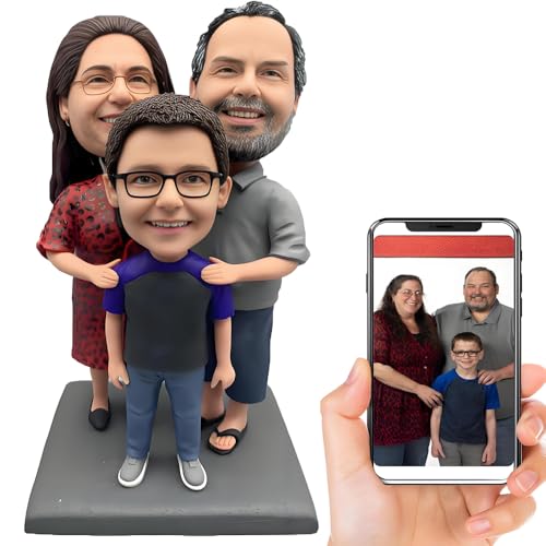 MEJELE Custom Family Portrait Bobblehead, 3-Person Figurine from Photo, Personalized 3D Statue, Home Decoration Sculpture, Handmade Polymer Clay Dolls