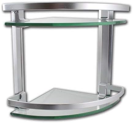 2 Tier Chrome Corner Bathroom Glass Storage Shelves Accessories