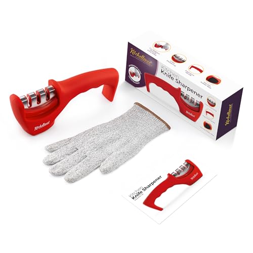 Image of 4-in-1 Kitchen Knife Accessories: 3-Stage Knife Sharpener Helps Repair, Restore and Polish Blades and Cut-Resistant Glove