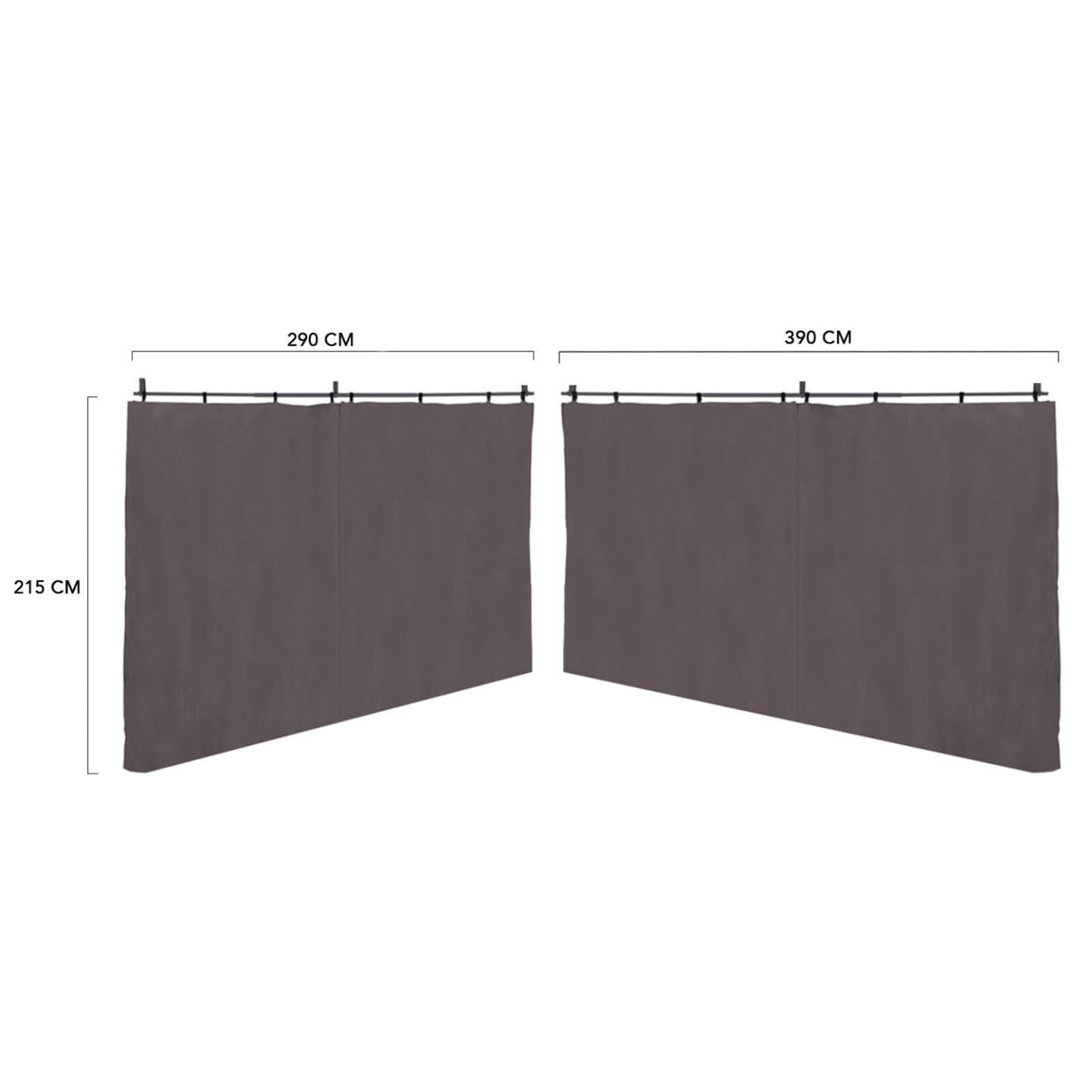 IDMarket - Lot de 2 Rideaux pour pergola 3 et 4 M Gris Panneaux muraux avec Fermeture éclair
