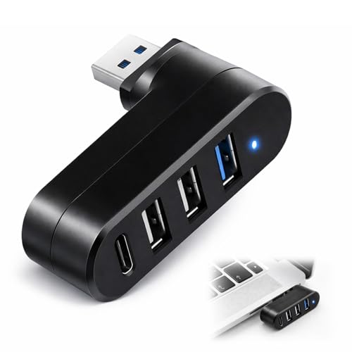 YFYWINSH Hub 3.0 Rotatif [90°/180°] avec 3 Ports USB et 1 Port USB-C, Répartiteur Haute Vitesse USB Hub Expansion Hub pour Ordinateur Portable, Voiture, Mac...